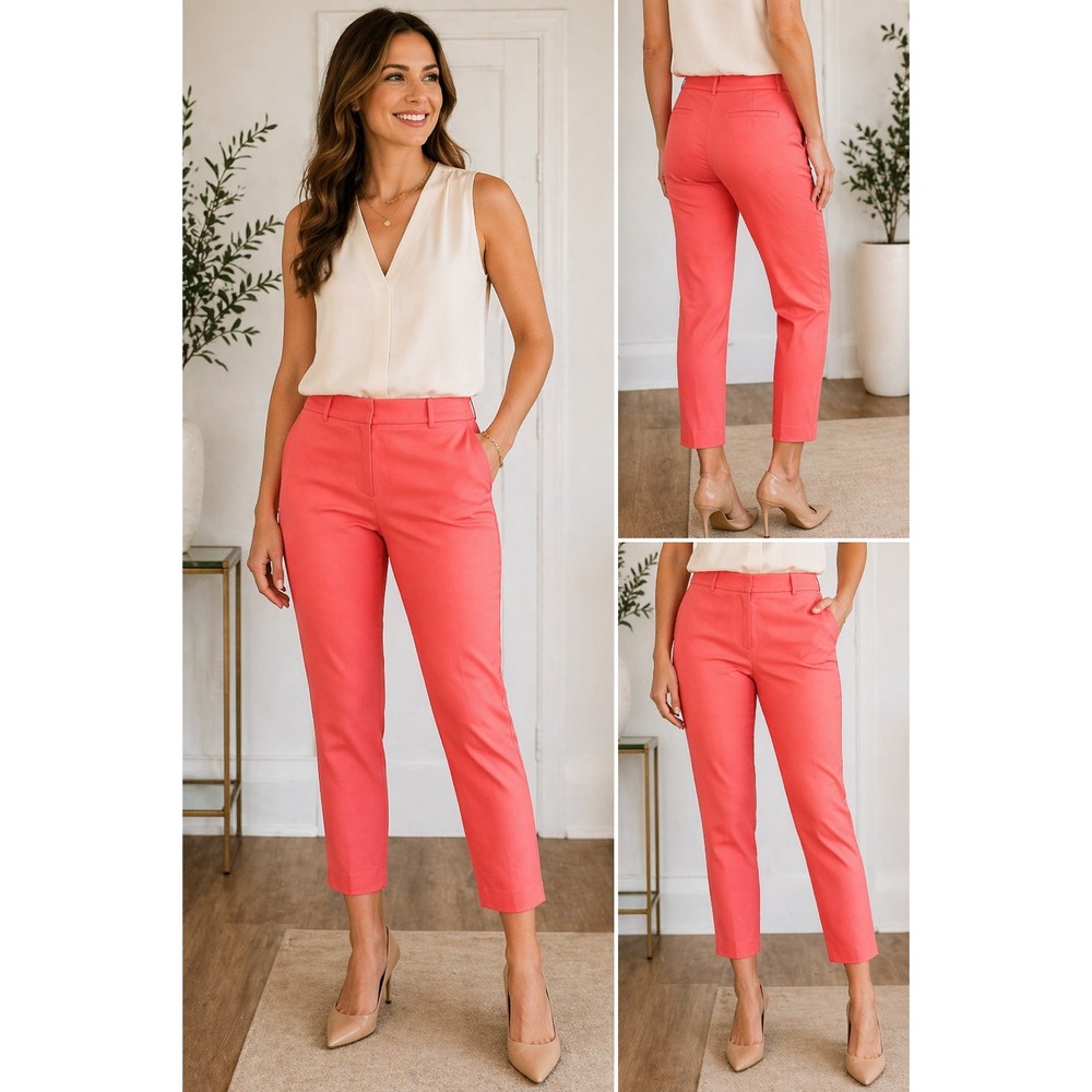 Donna Ricco Pants Coral Pink Cotton Stretch Cropped Professional Workwear 8